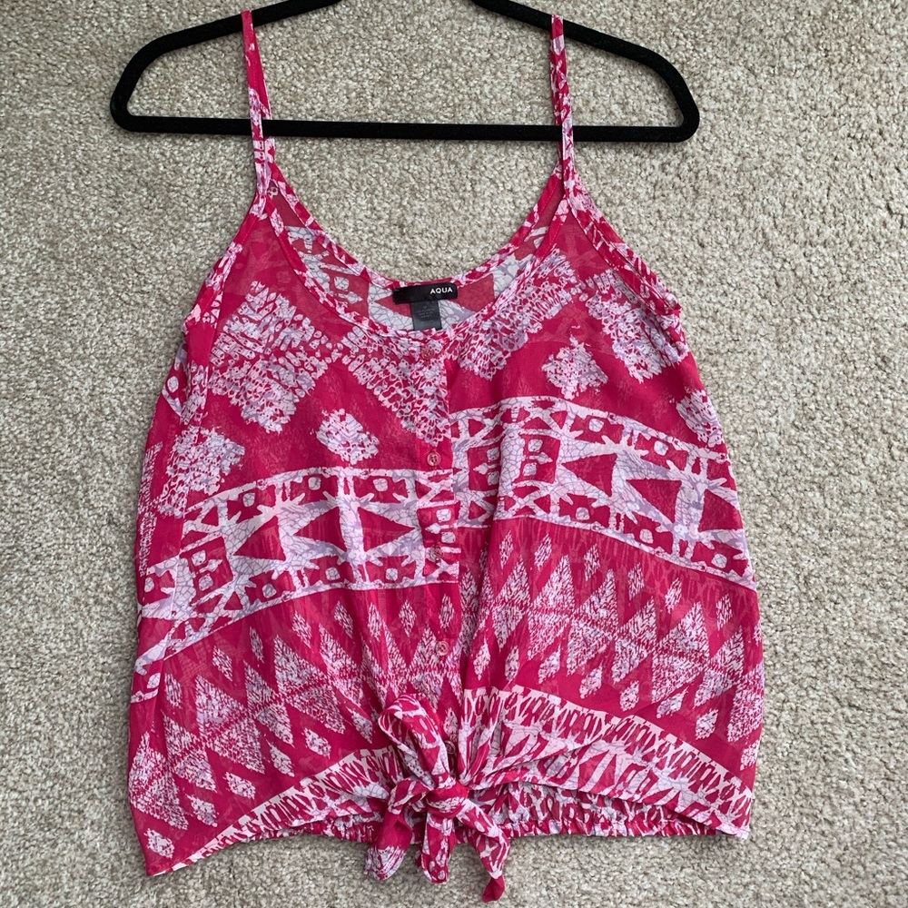 Aqua tank top tie blouse, size Medium